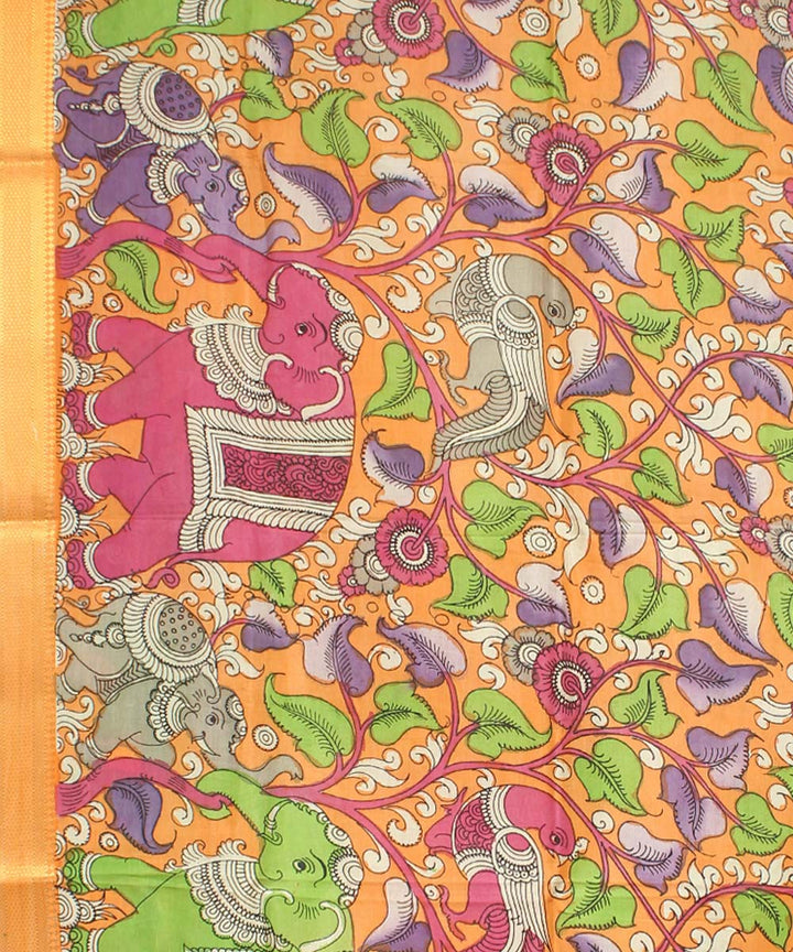 Multicolor maroon hand painted cotton silk kalamkaridupatta