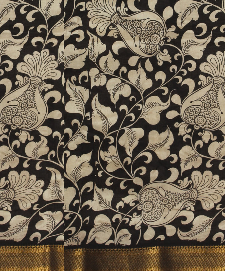 Black cream hand painted kalamkari silk saree