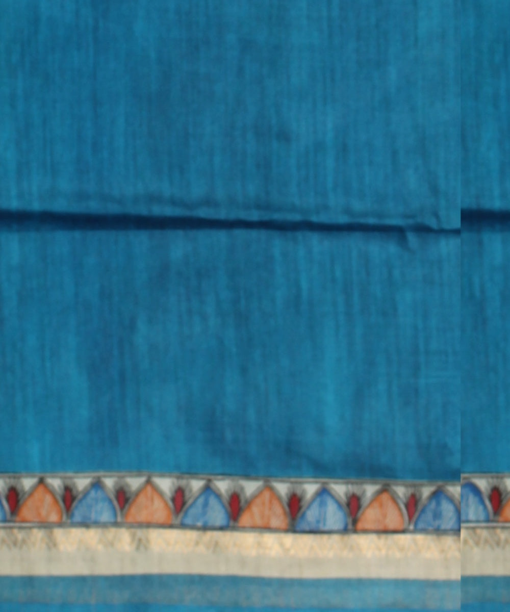 Cyan blue multi color tussar silk hand painted madhubani saree