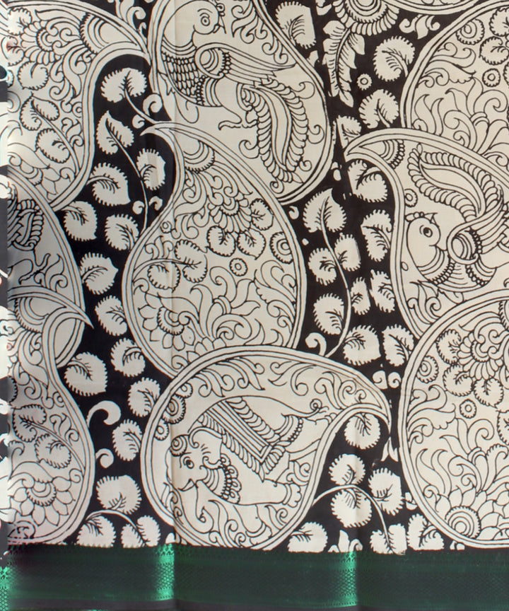 Black offwhite hand painted kalamkari silk saree