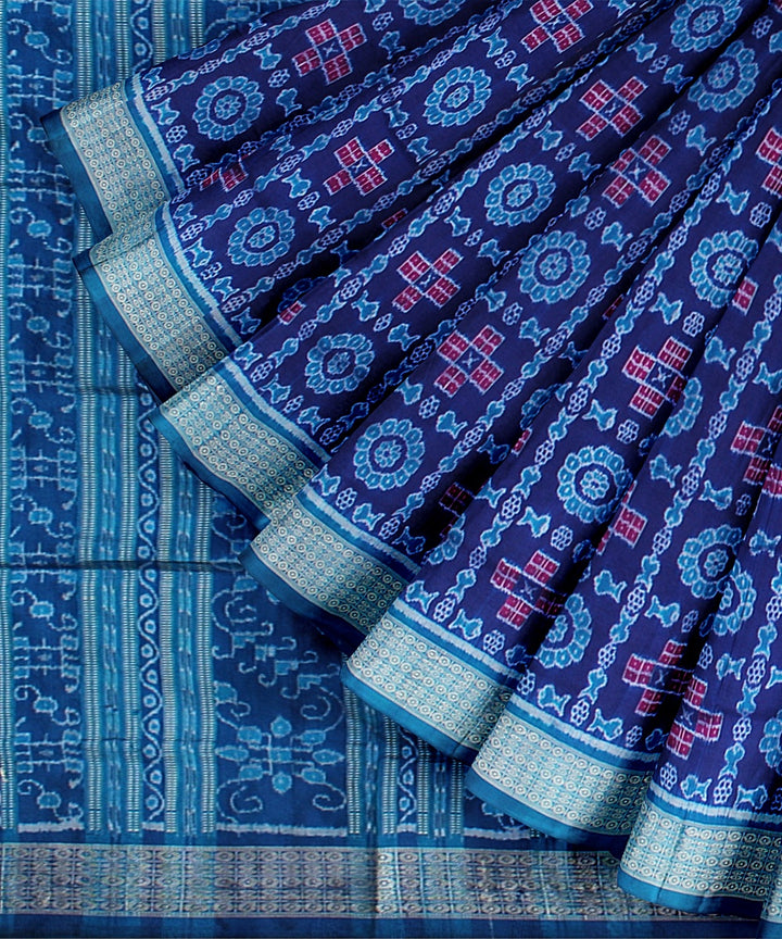 Cyan blue teal handwoven odisha ikat silk saree