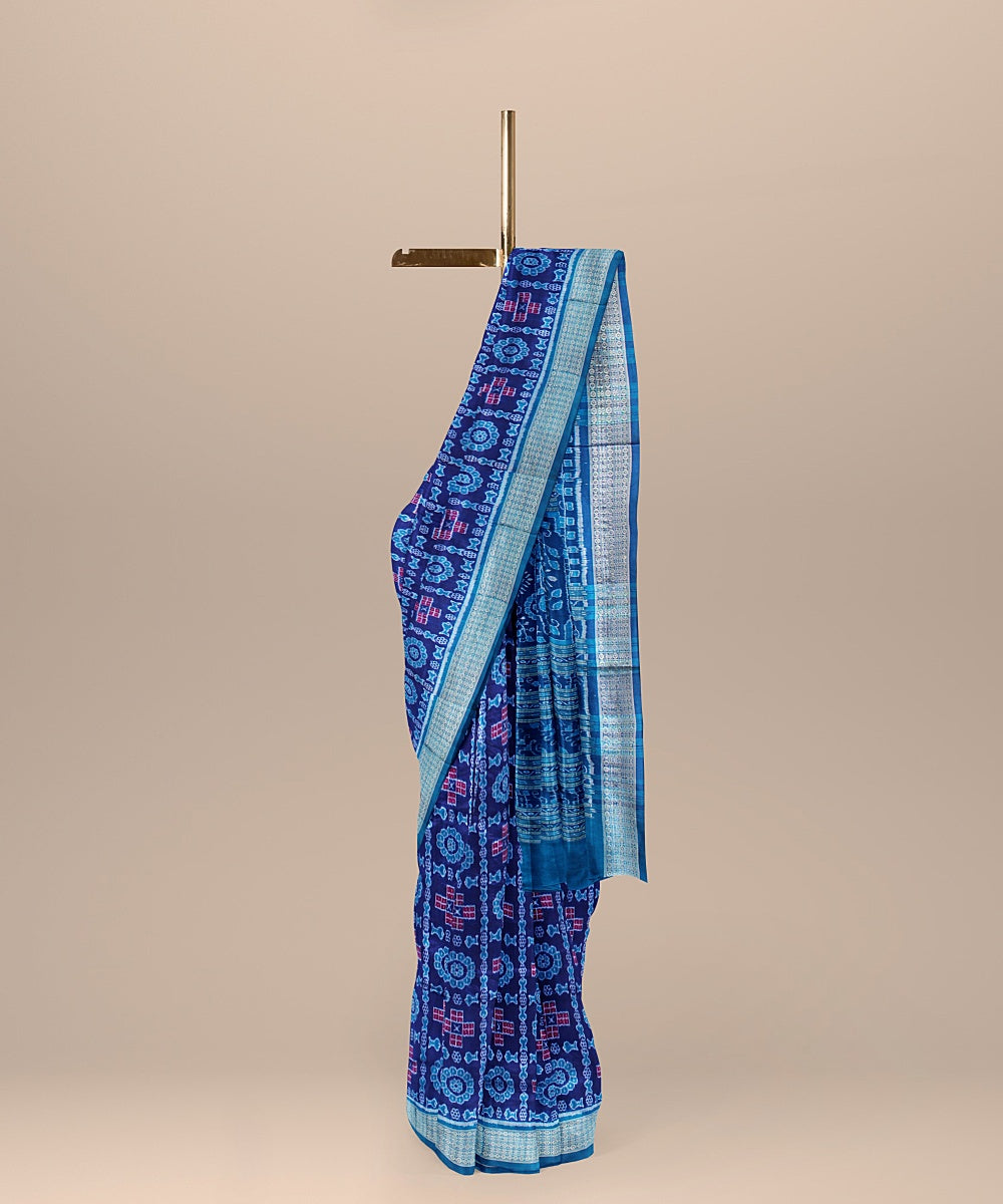 Cyan blue teal handwoven odisha ikat silk saree