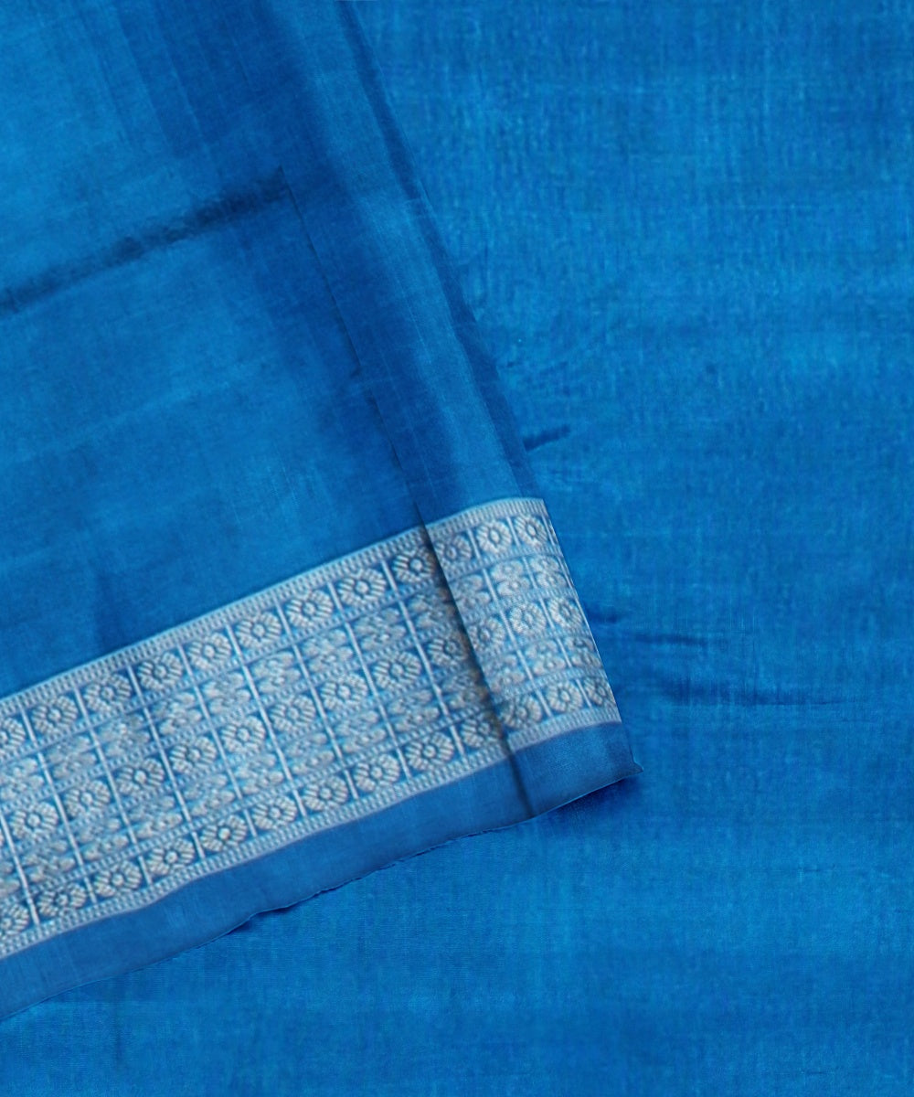 Cyan blue teal handwoven odisha ikat silk saree