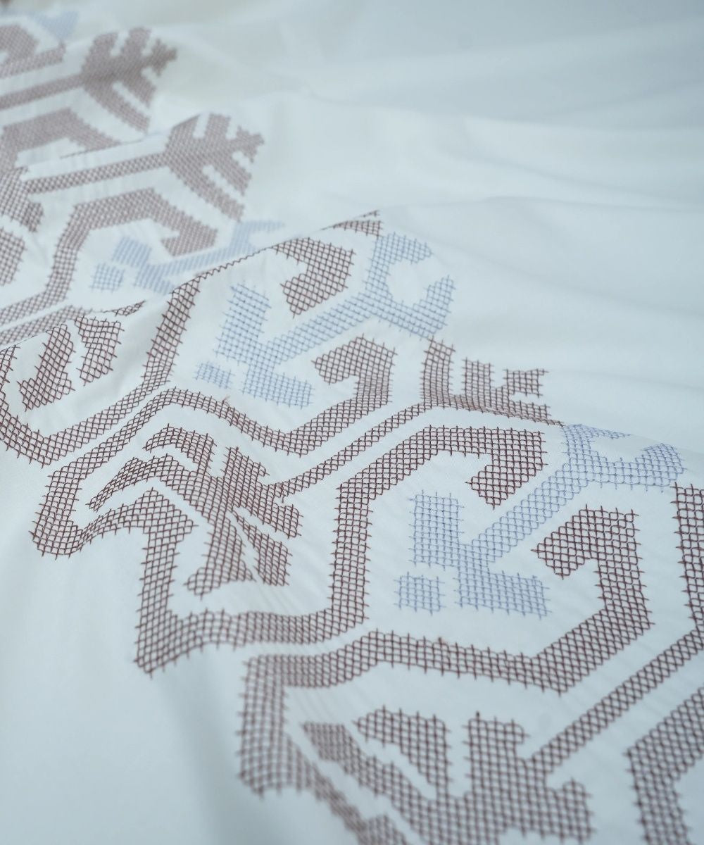 Cream hand embroidered cotton bedsheet