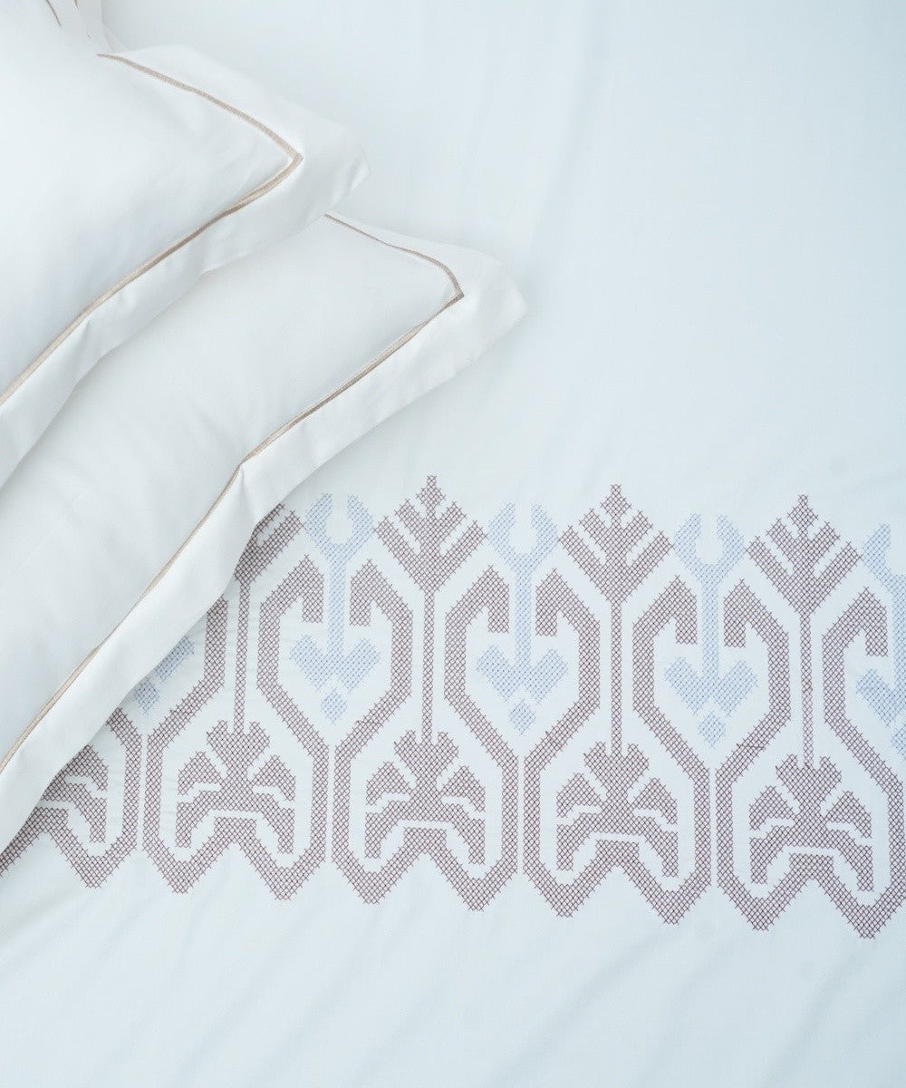 Cream hand embroidered cotton bedsheet