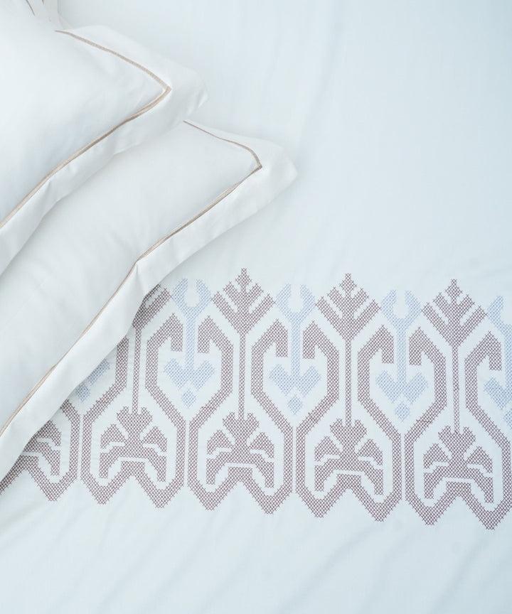Cream hand embroidered cotton bedsheet