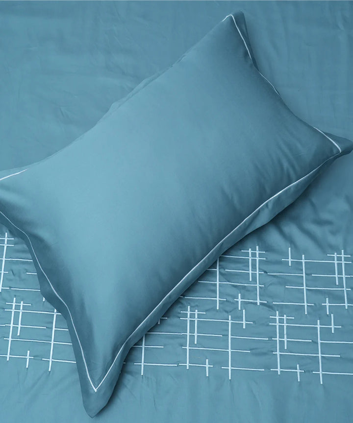 Sky blue cotton hand embroidered bedsheet