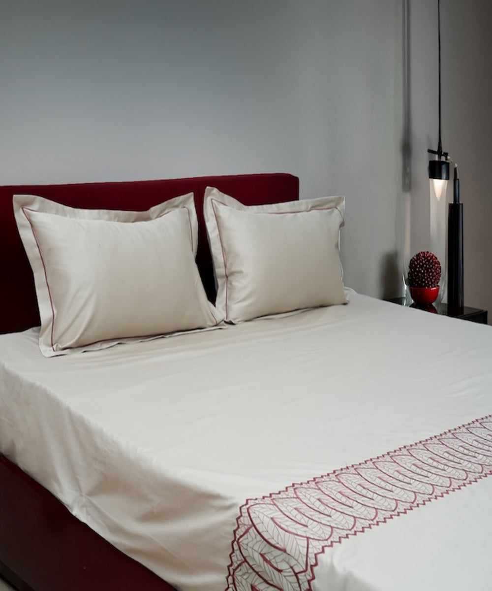 Cotton cream hand embroidered bedsheet