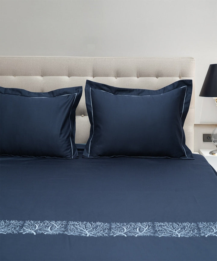 Dark grey cotton hand embroidered bedsheet