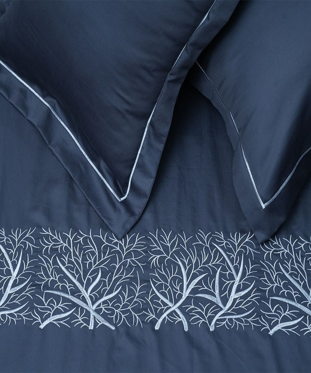 Dark grey cotton hand embroidered bedsheet