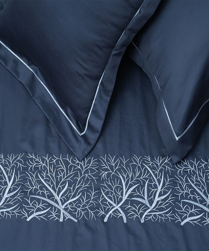 Dark grey cotton hand embroidered bedsheet