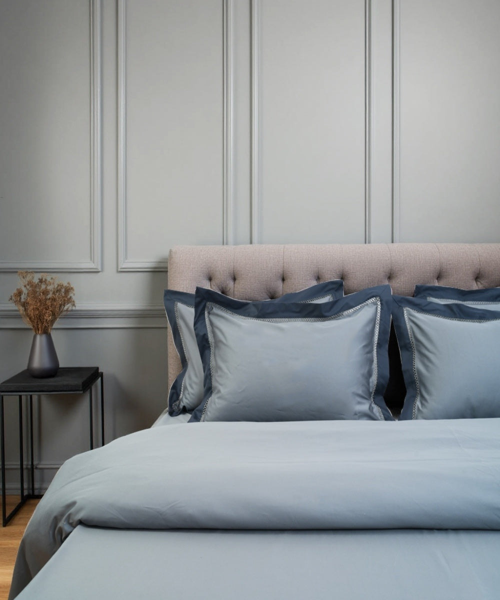 Grey cotton embroidered bedsheet