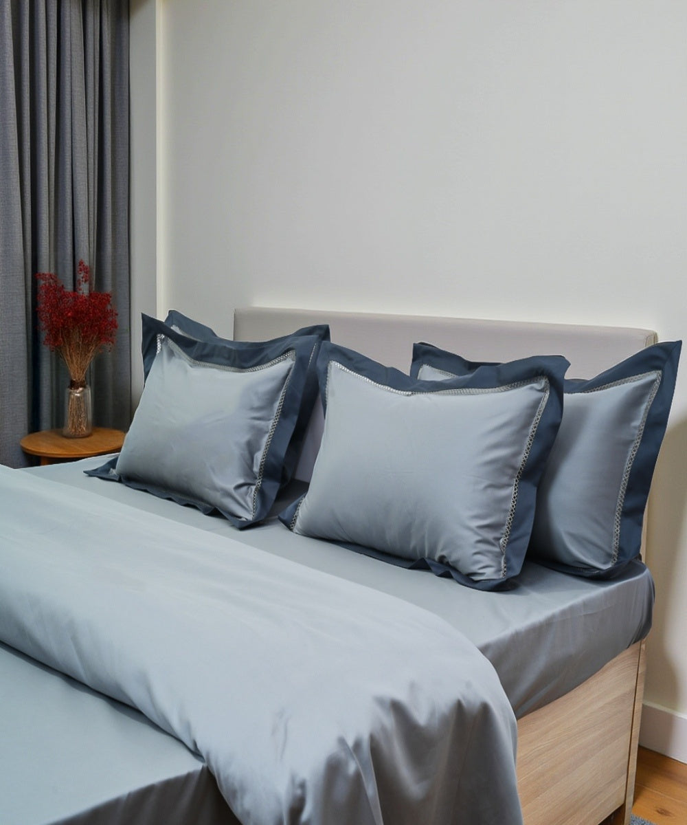 Grey cotton embroidered bedsheet