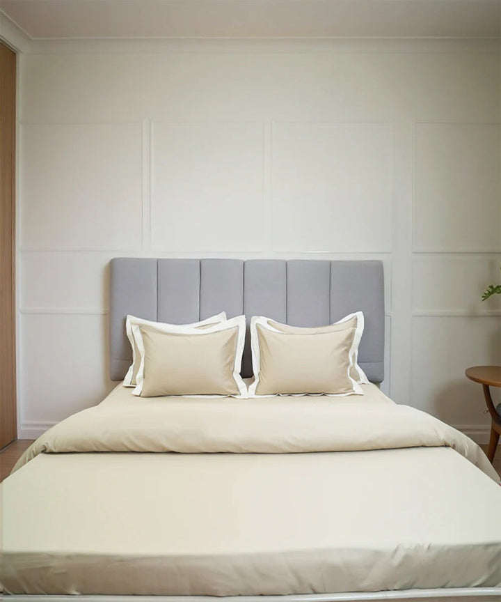 Beige cotton hand embroidered bedsheet