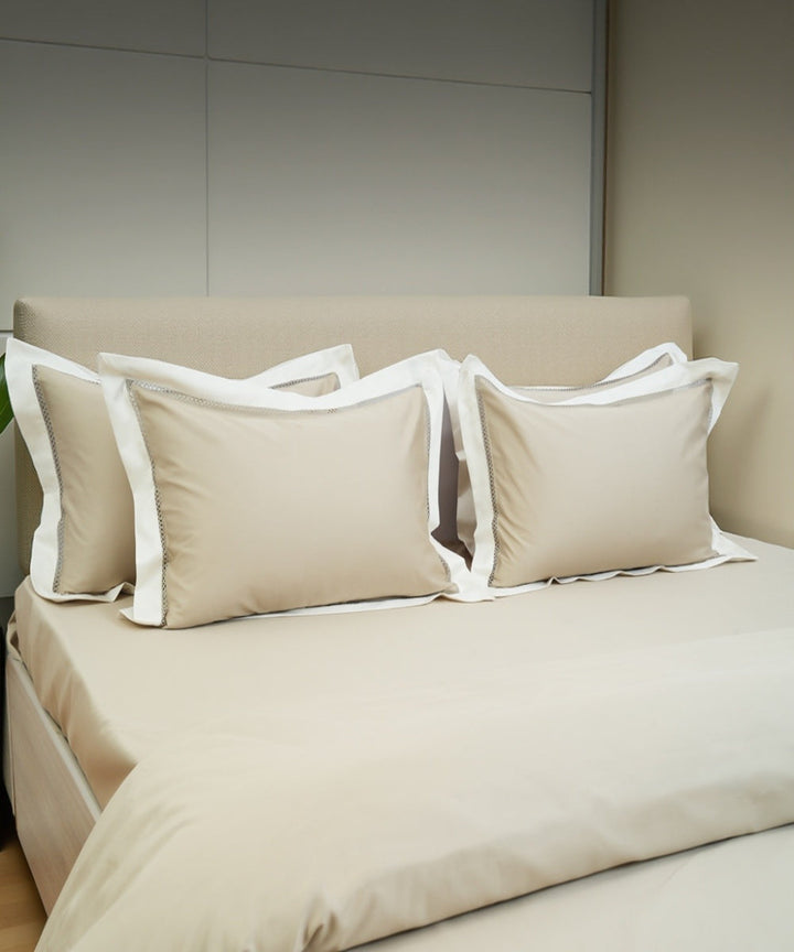 Beige cotton hand embroidered bedsheet
