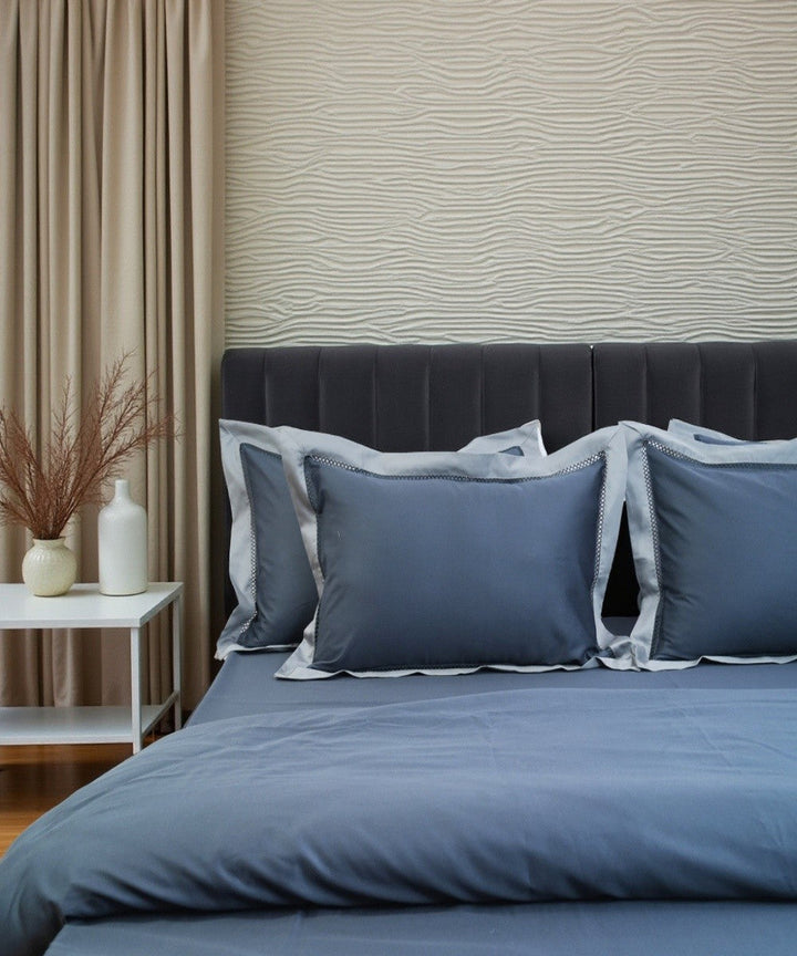 Deep grey cotton hand embroidered bedsheet