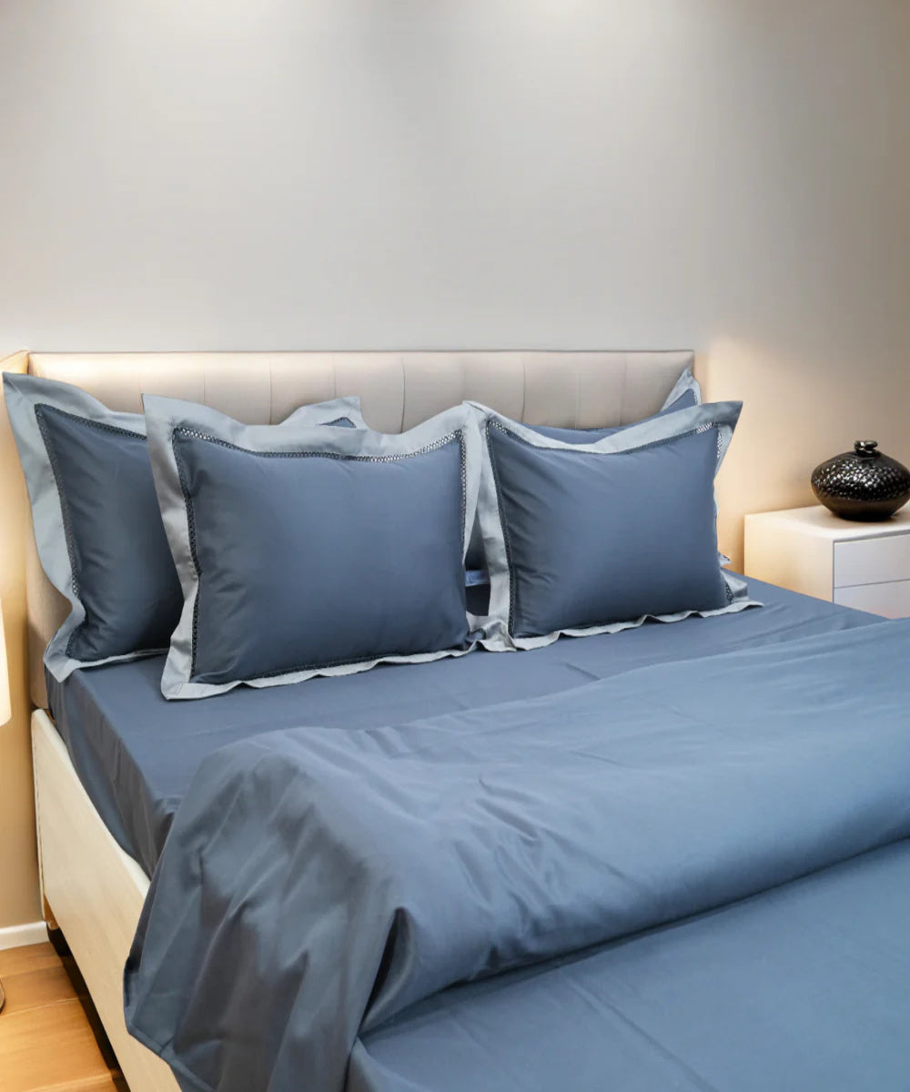 Deep grey cotton hand embroidered bedsheet