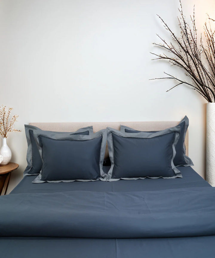 Deep grey cotton hand embroidered bedsheet