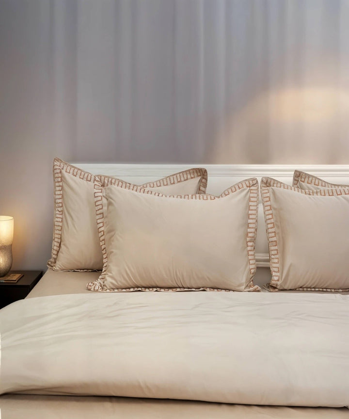 Cream cotton hand embroidered bedsheet