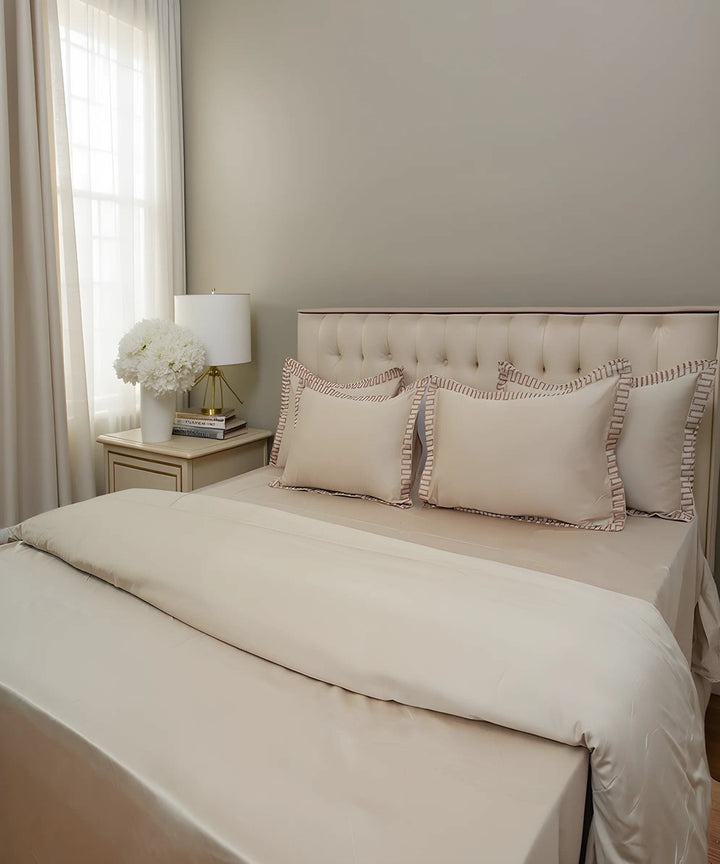 Cream cotton hand embroidered bedsheet