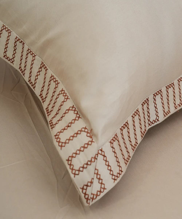 Cream cotton hand embroidered bedsheet