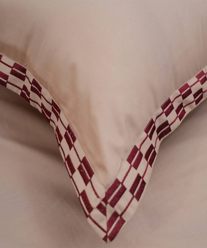 Peach cotton hand embroidered bedsheet
