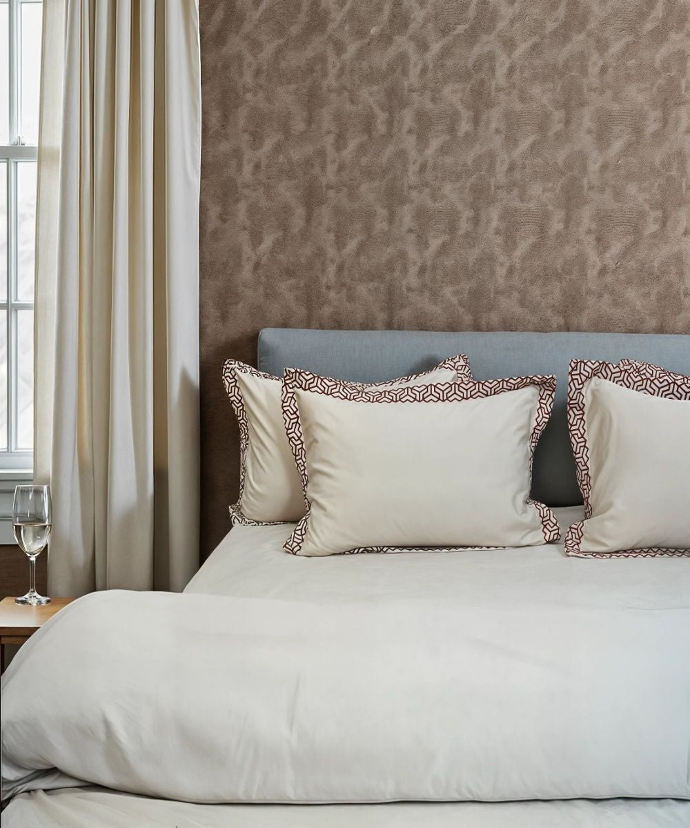 Off white cotton hand embroidered bedsheet