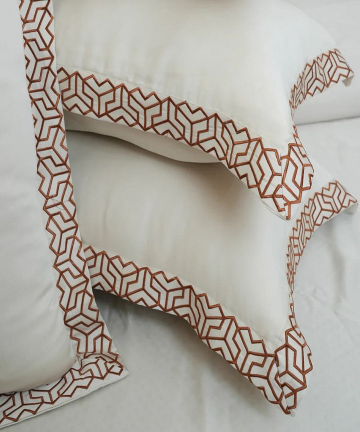 Off white cotton hand embroidered bedsheet