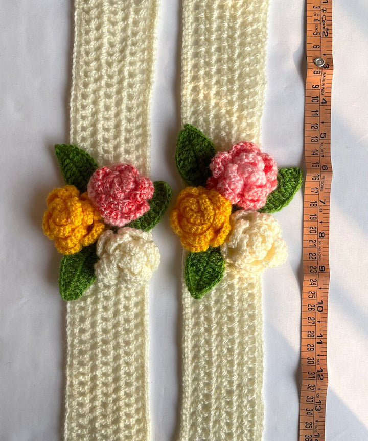 Pink yellow cotton hand knitted curtain belt