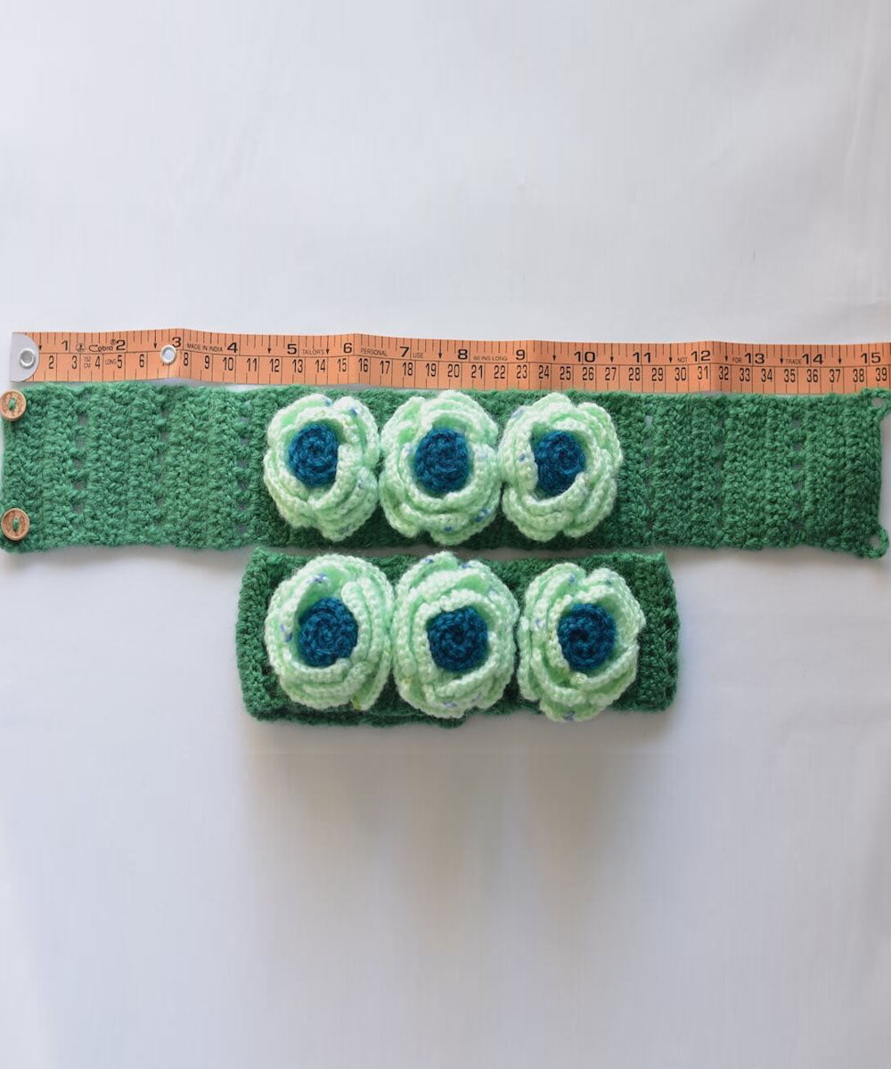 Turquoise light blue wool hand knitted curtain belt