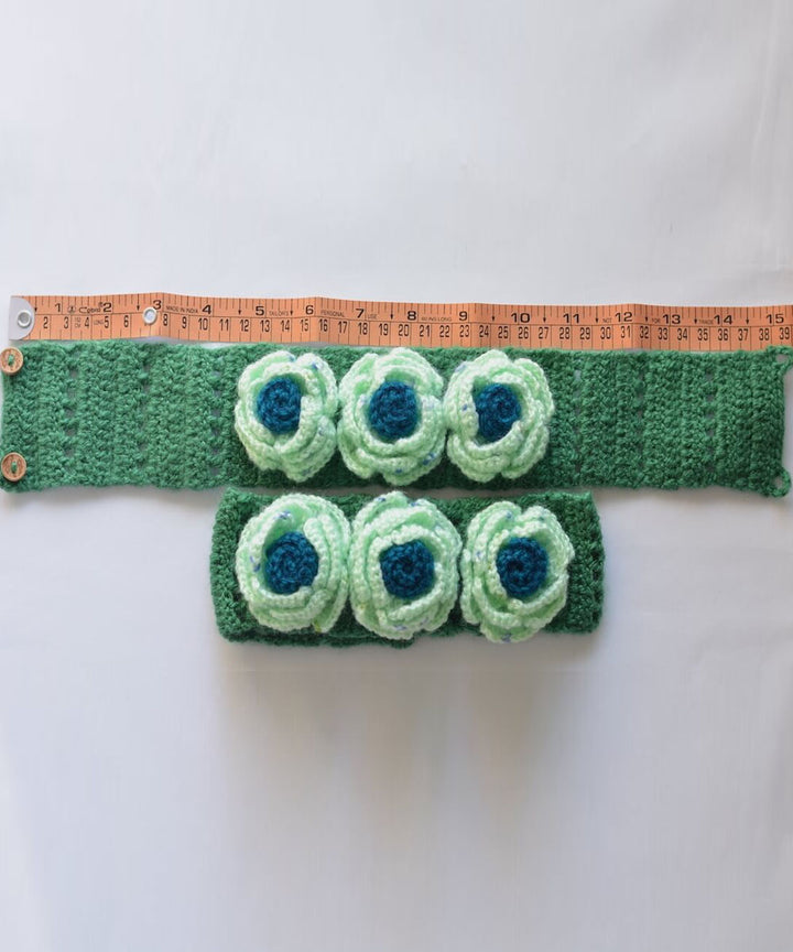 Turquoise light blue wool hand knitted curtain belt