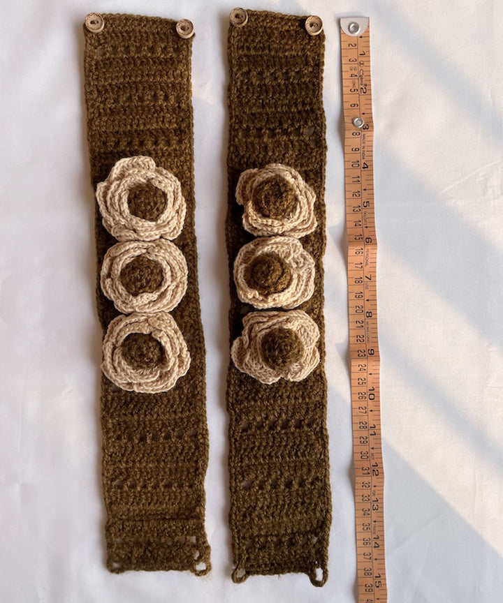 Brown beige wool hand knitted curtain belt