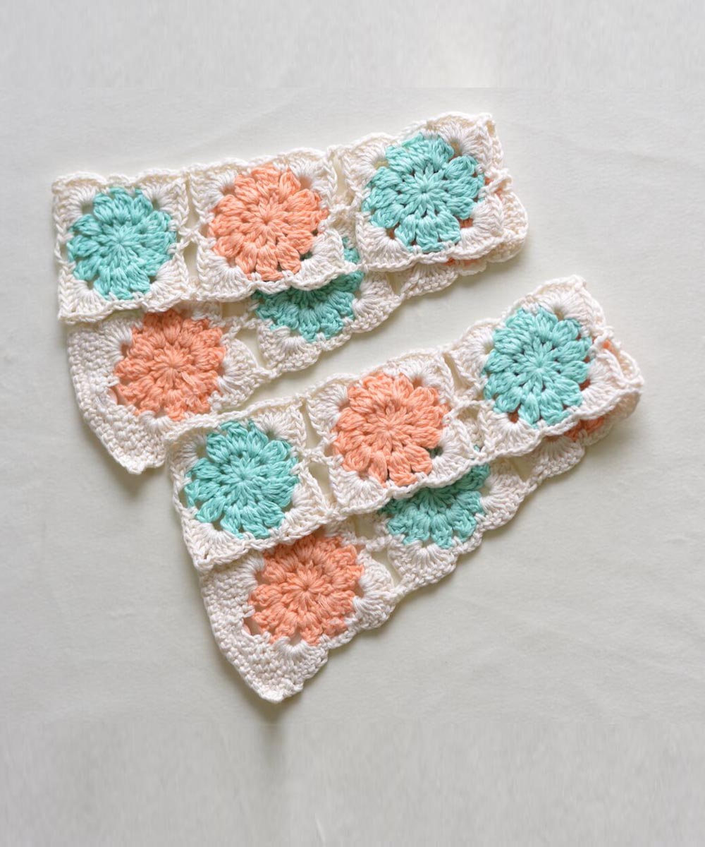 Peach sea blue cotton hand knitted curtain belt