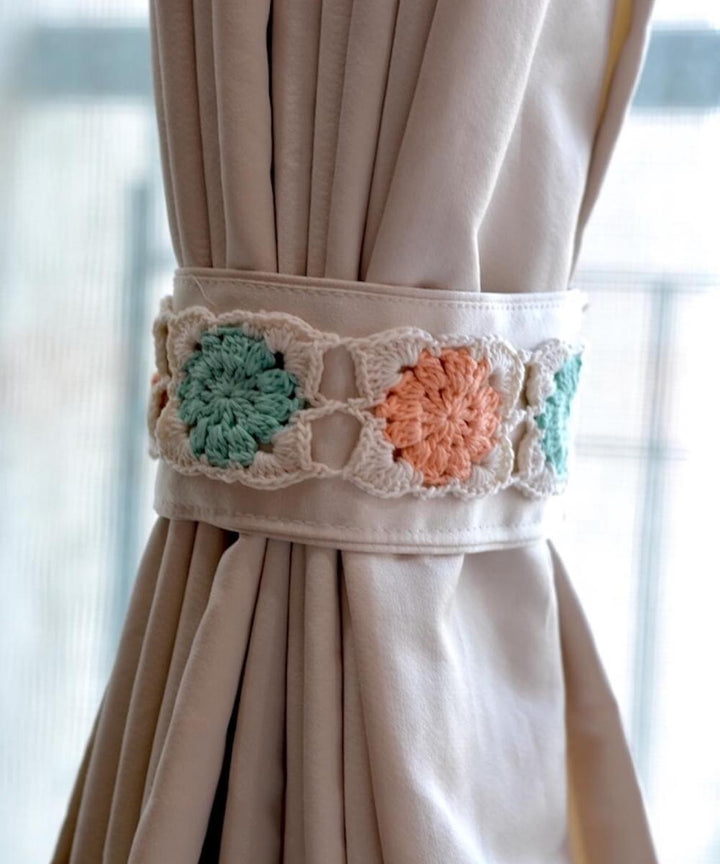 Peach sea blue cotton hand knitted curtain belt