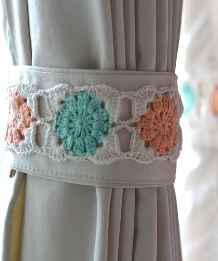 Peach sea blue cotton hand knitted curtain belt