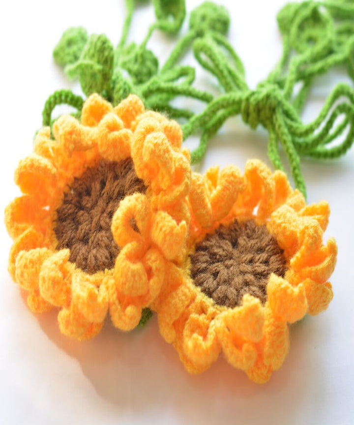 Yellow light green wool hand knitted curtain belt