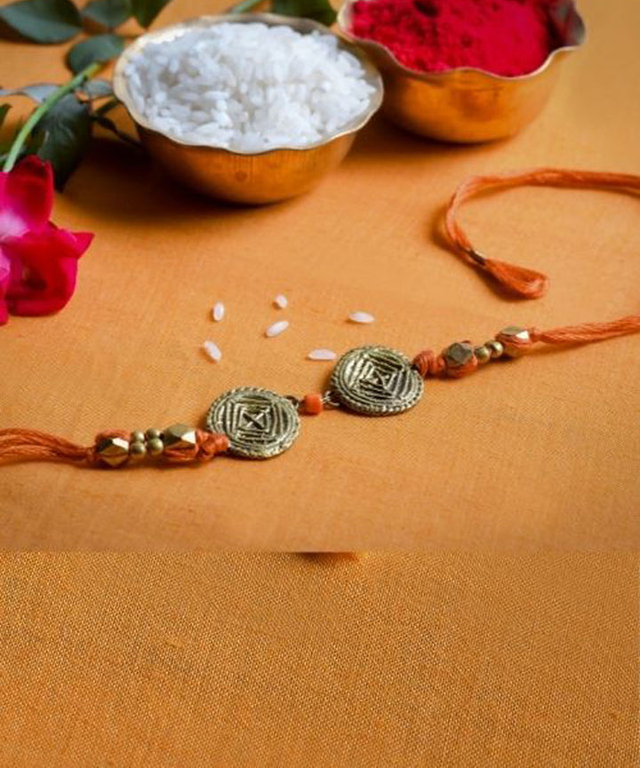 Orange thread handmade rakhi