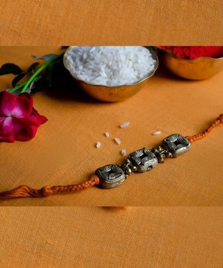 Orange handcrafted thread rakhi