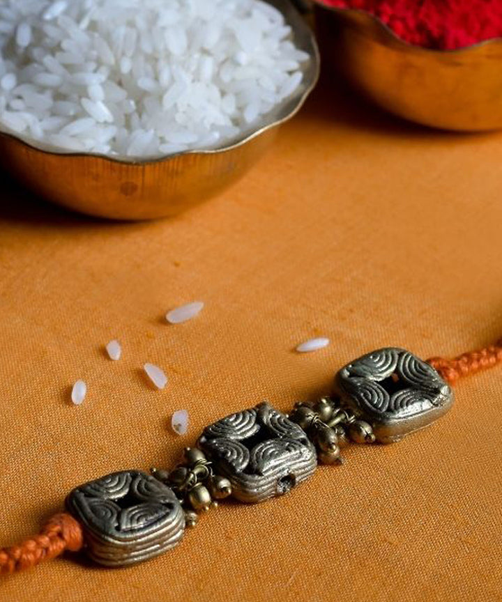 Orange handcrafted thread rakhi