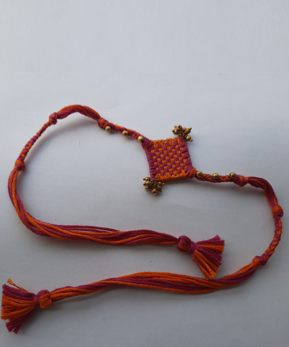 Red orange handmade thread rakhi