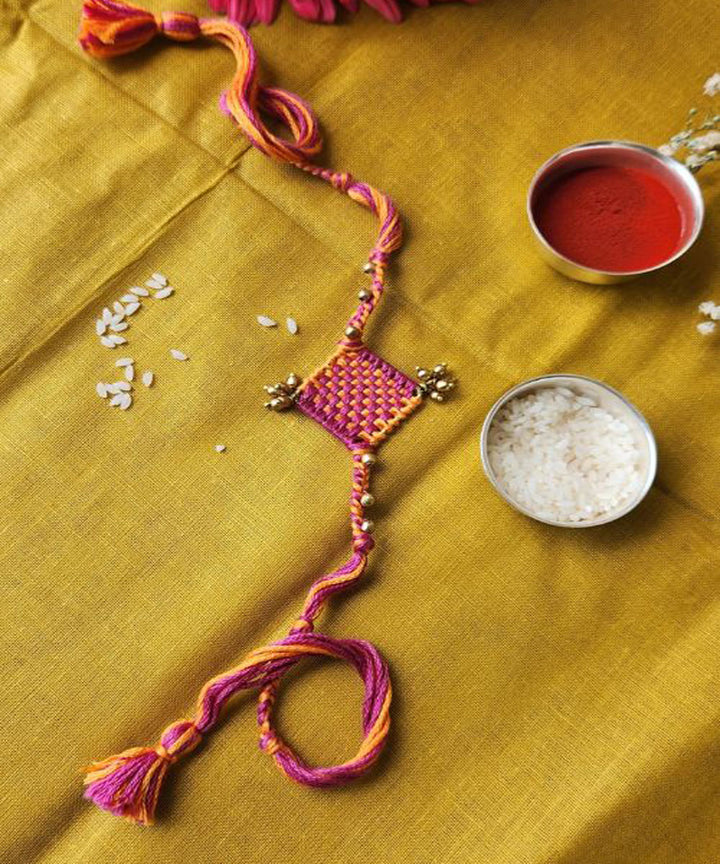 Red orange handmade thread rakhi