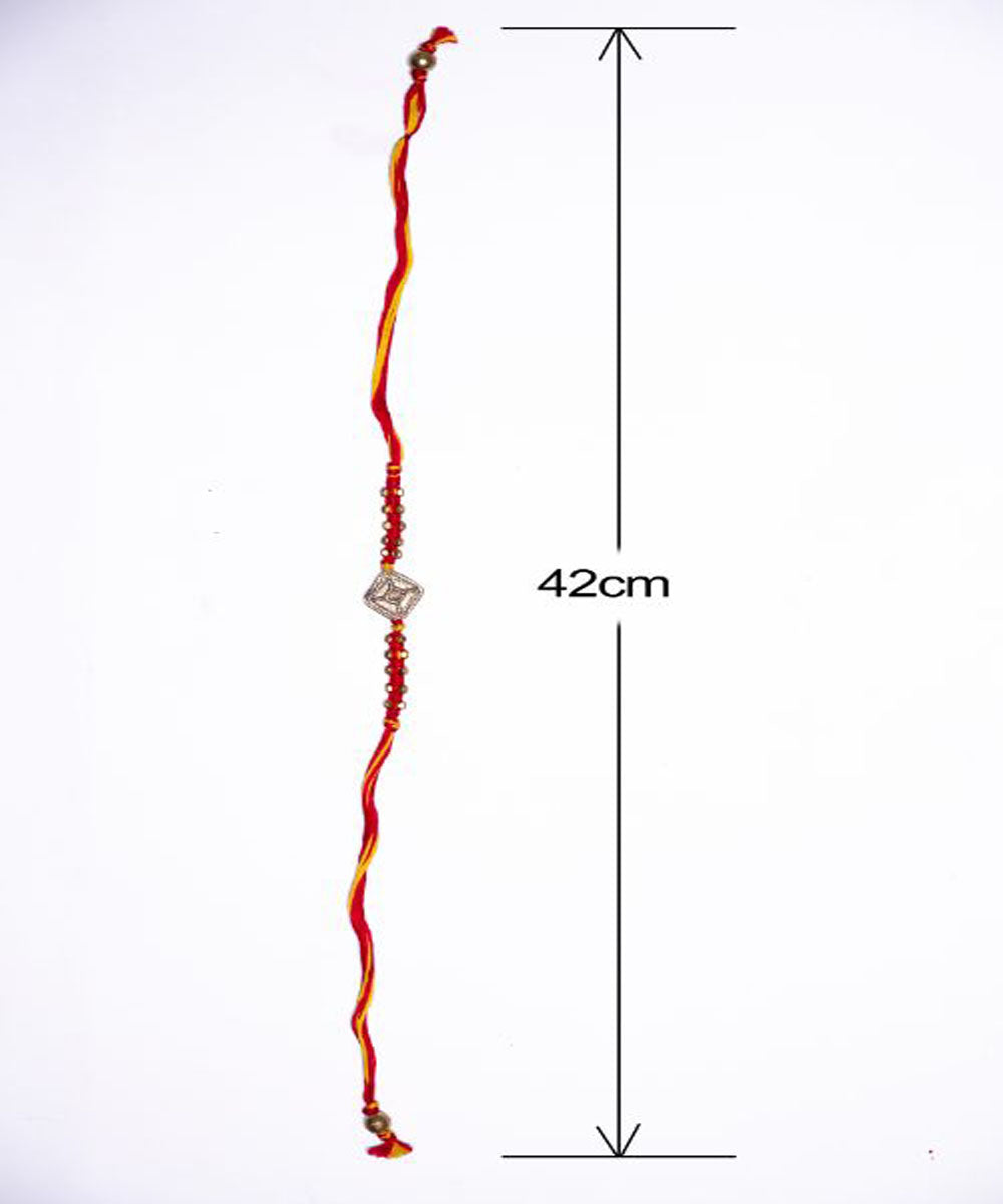 Red yellow thread handmade rakhi