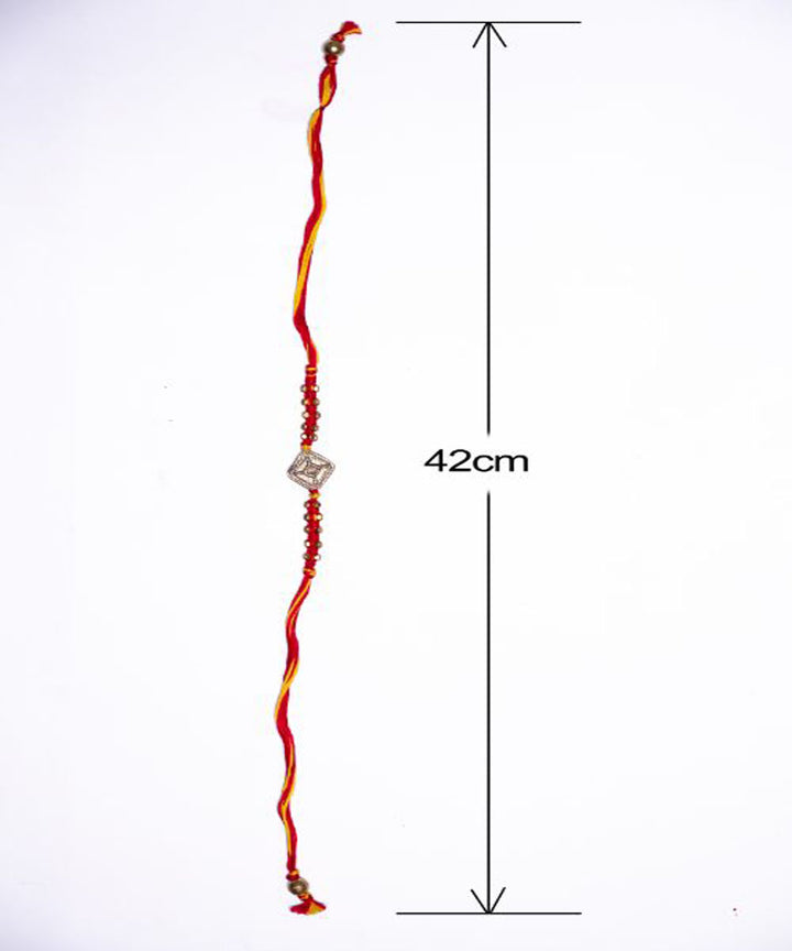 Red yellow thread handmade rakhi