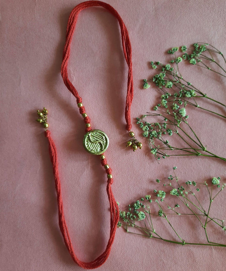 Red white handmade thread rakhi
