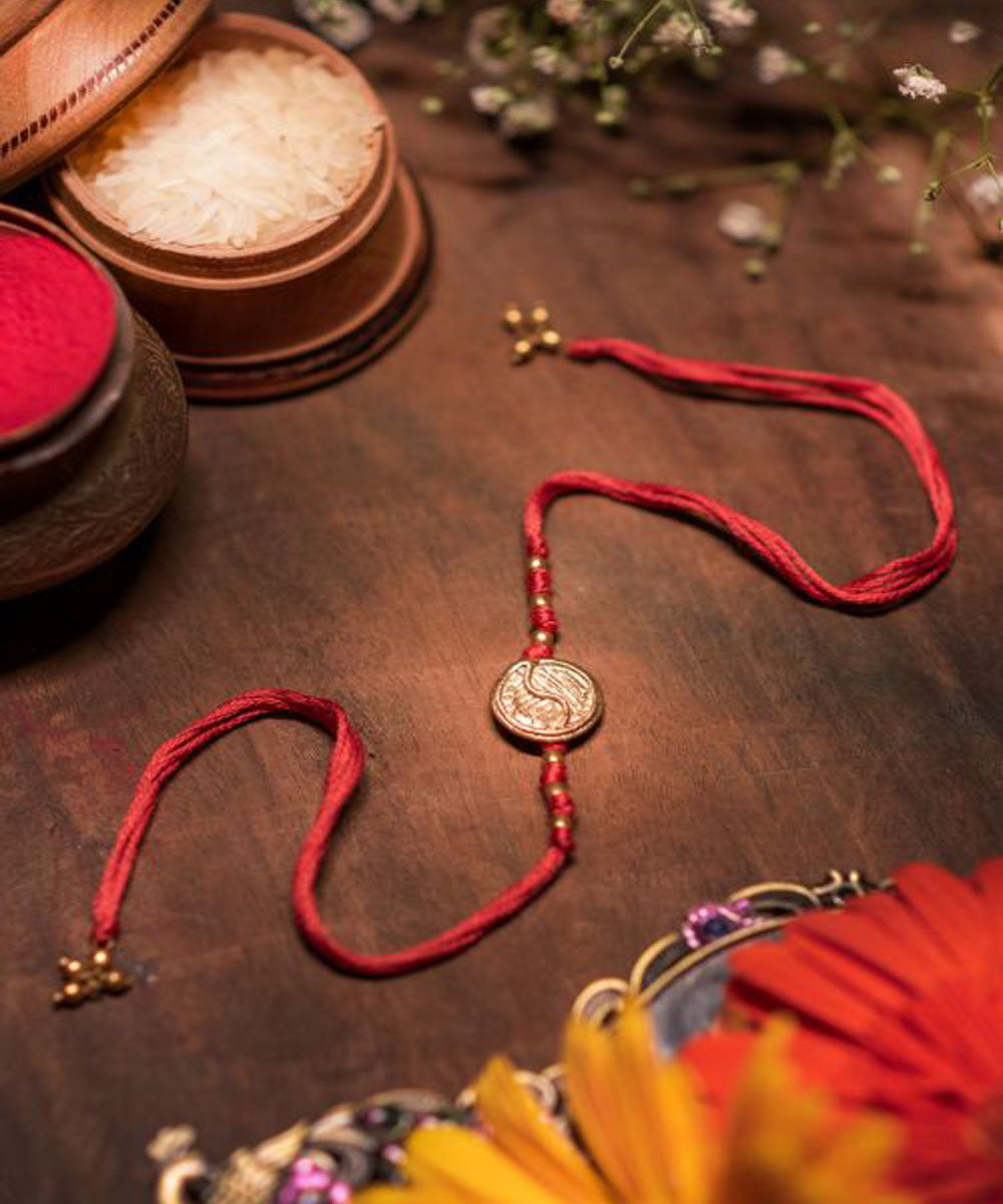 Red white handmade thread rakhi