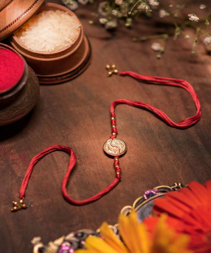 Red white handmade thread rakhi