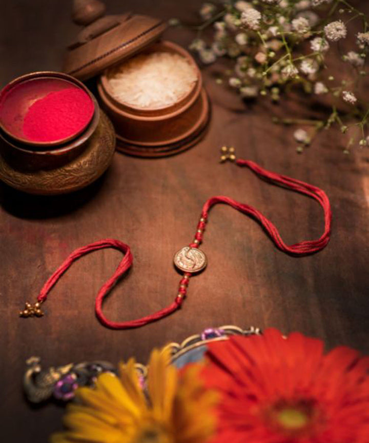Red white handmade thread rakhi