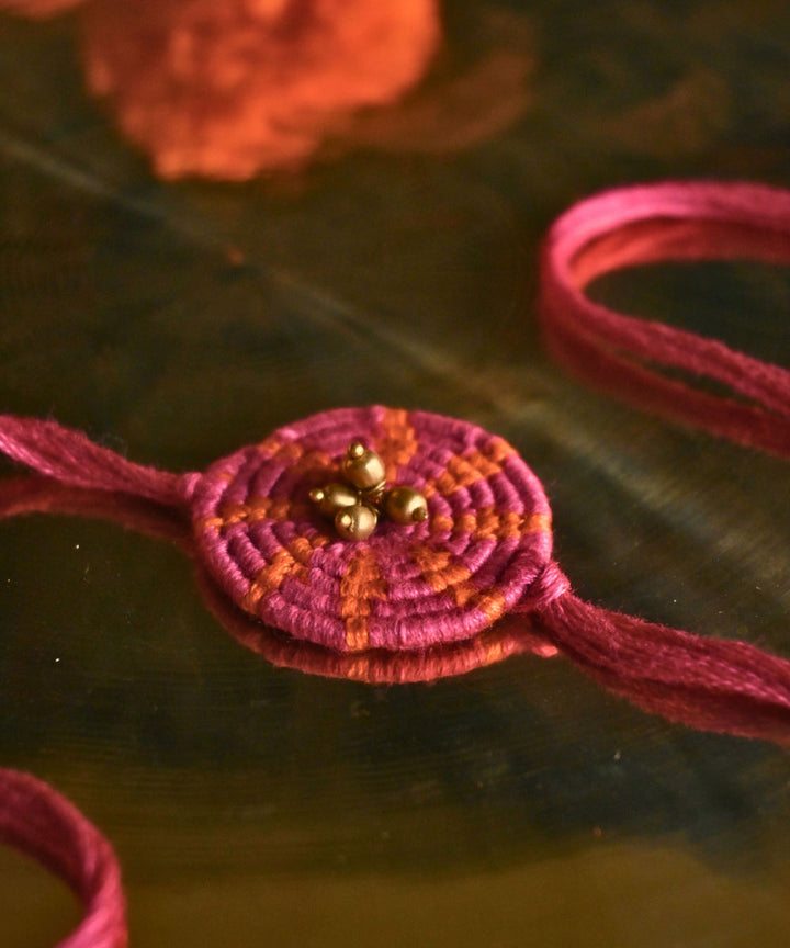 Red yellow hand made thread rakhi