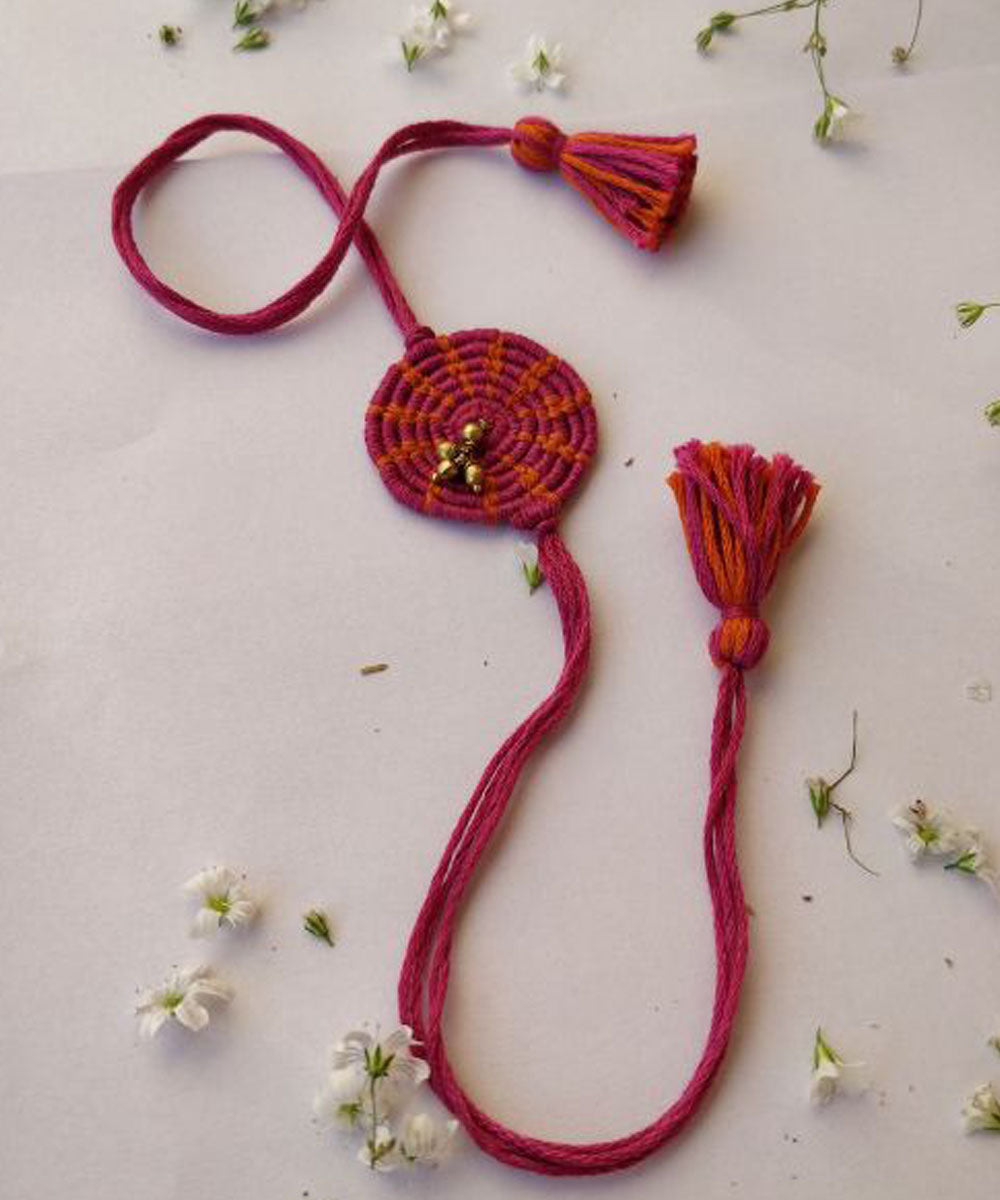 Red yellow hand made thread rakhi