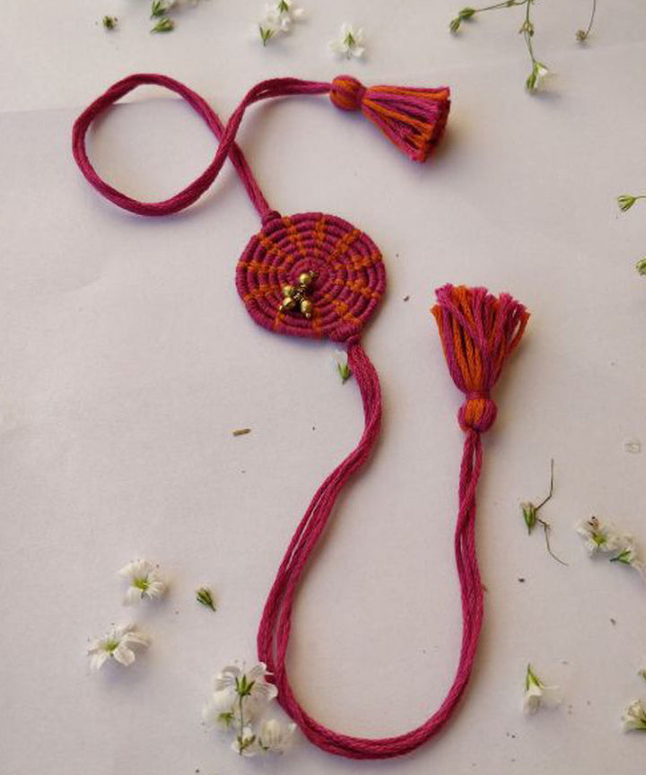 Red yellow hand made thread rakhi